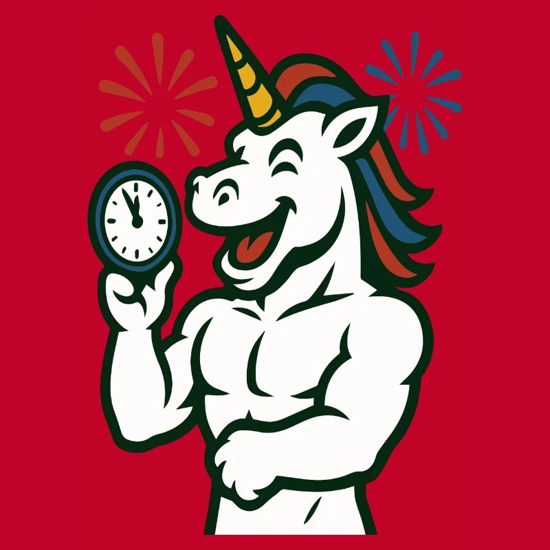 Starkes Einhorn-Zeit-Illustrationsmaskottchen