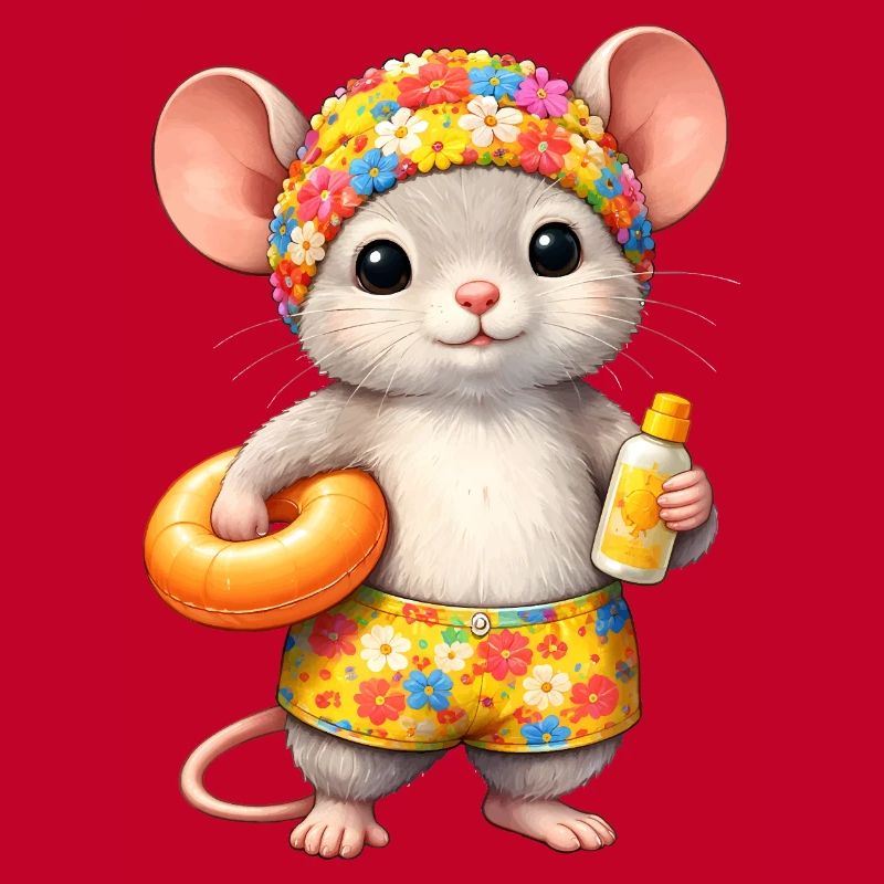 Cute mouse on summer vacation