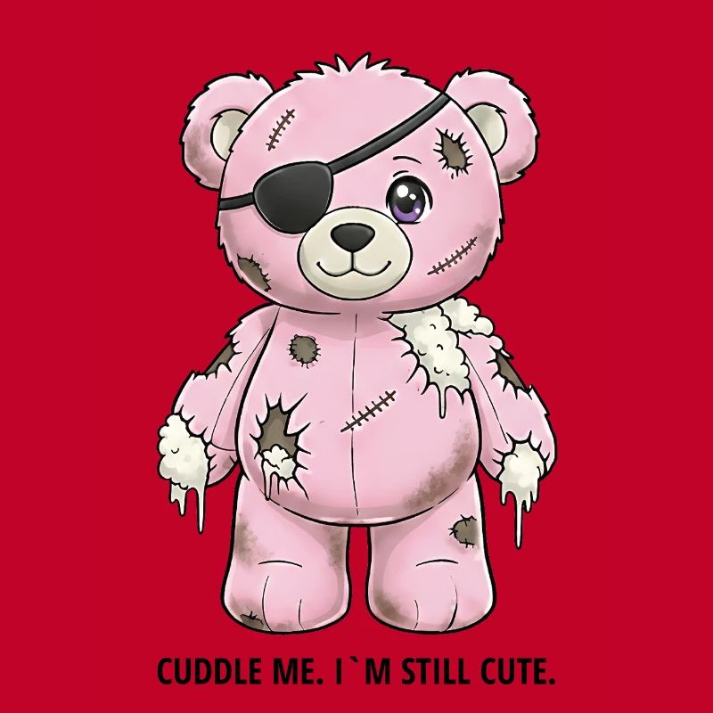 Ours en peluche rose patchwork avec cache-œil