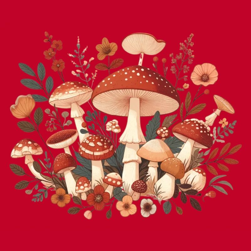 CottageCore conception de champignons avec différents champignons