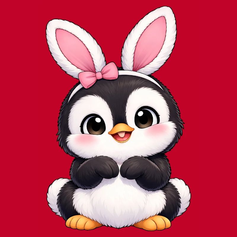 Cute Penguin Cartoon Easter Bunny Bunny Ears Easter Egg