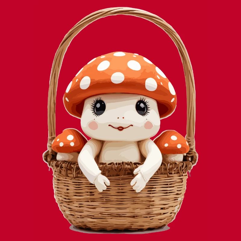 Cute toadstool in basket