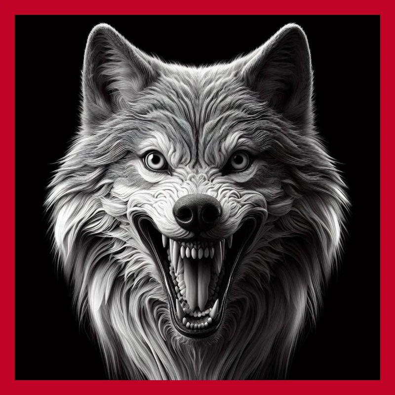 Wolf Hyperrealismus 3 D Grau auf schwarz