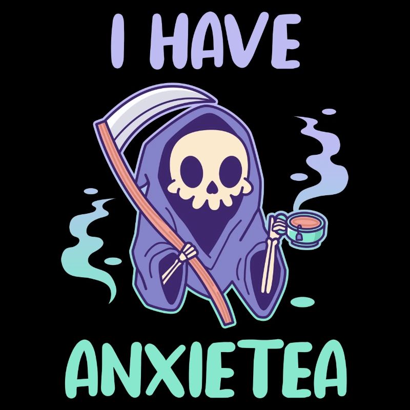 Kawaii Grim Reaper drinks tea