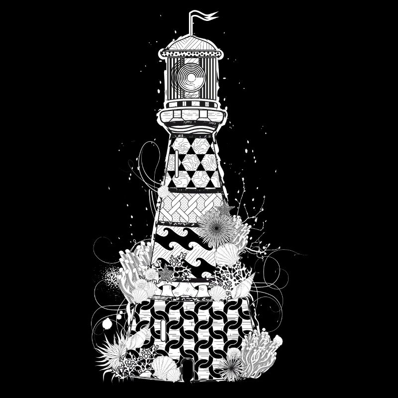 Detailed lighthouse with shells and corals