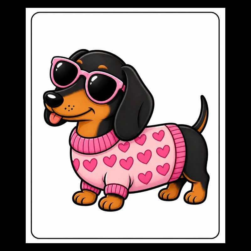 Cœurs de teckel lunettes roses