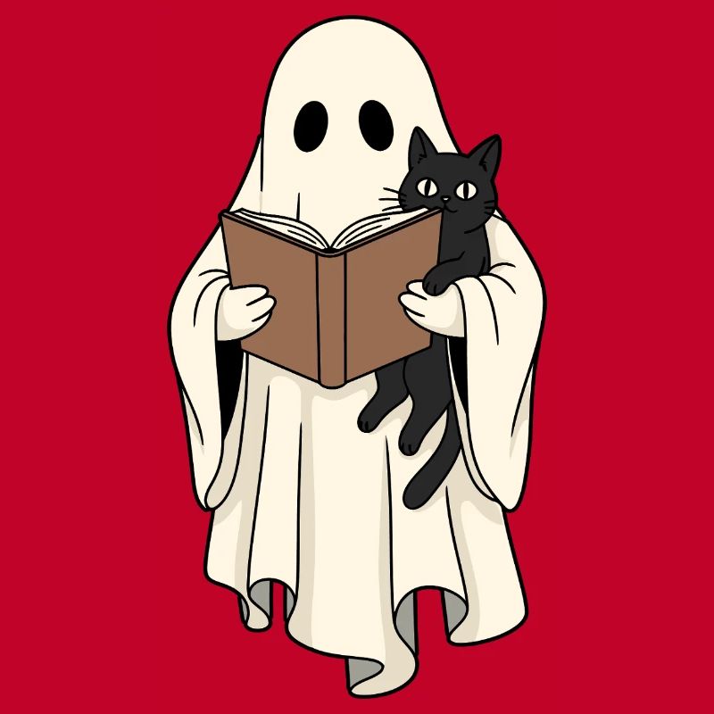 Reading Ghost with Cat in Book