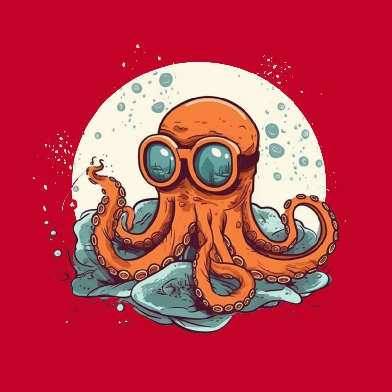Nerdy Comic Octopus with Glasses