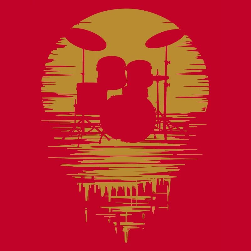 Drumset Silhouette Drums with Reflection