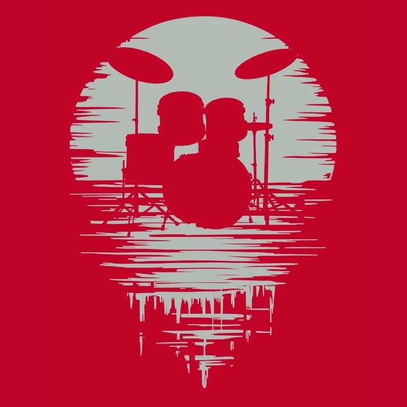 Drumset Silhouette Drums with Reflection