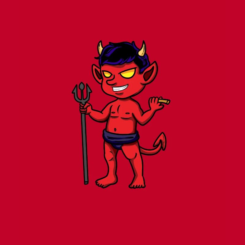 Devil Red Blue Hair Cigar Trident