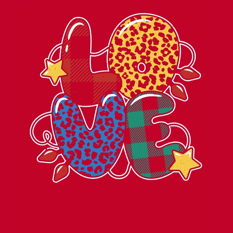 Plaid Pattern Leopard Pattern Love Christmas