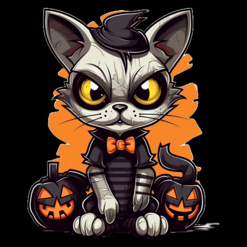 Mignon chaton d’Halloween avec des citrouilles