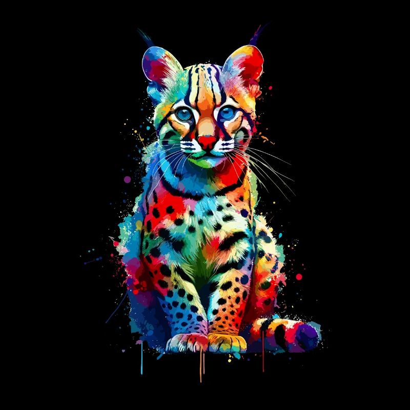 Splash Art coloré Ocelot Ocelots léopard nain