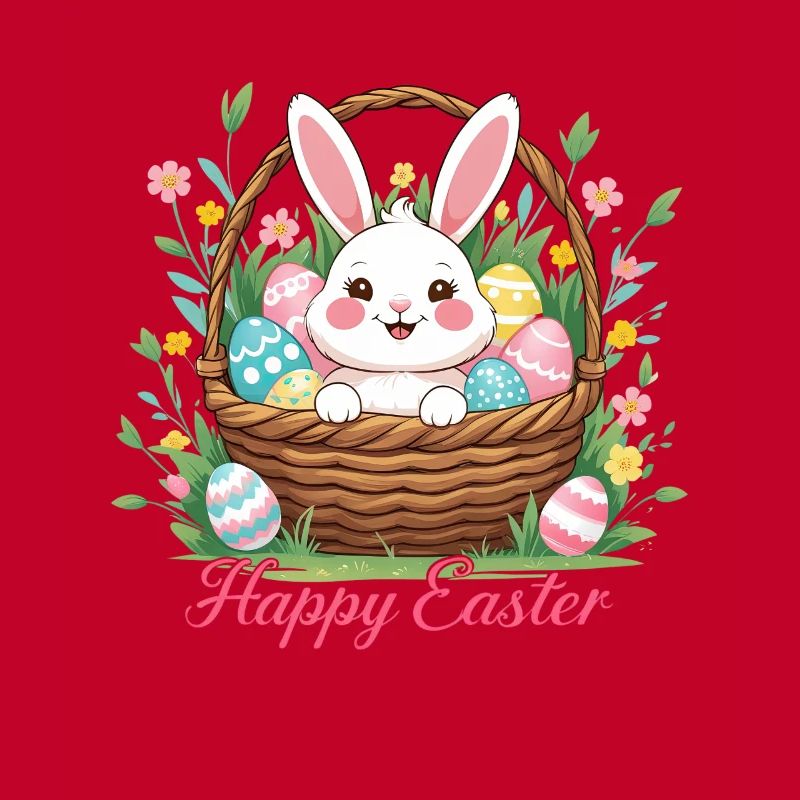Happy Easter – Cute bunny in Easter basket