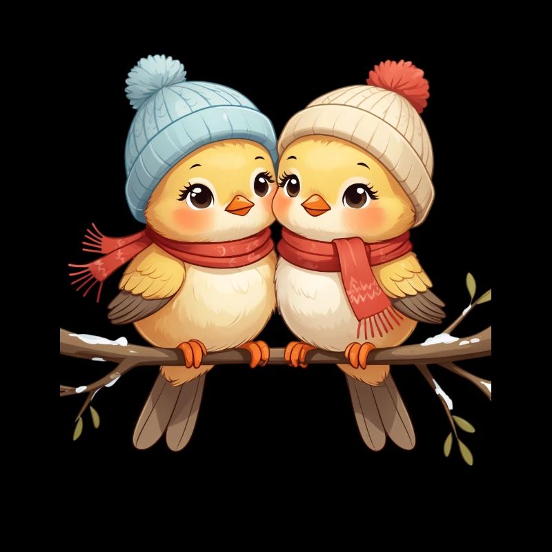 Oiseaux baisers d’hiver sur une branche