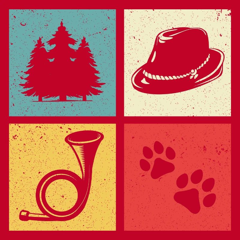 Conception de cor de chasse avec chapeau de feutre de patte de chien de forêt