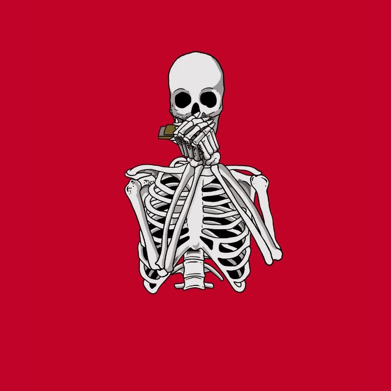 Skeleton plays harmonica