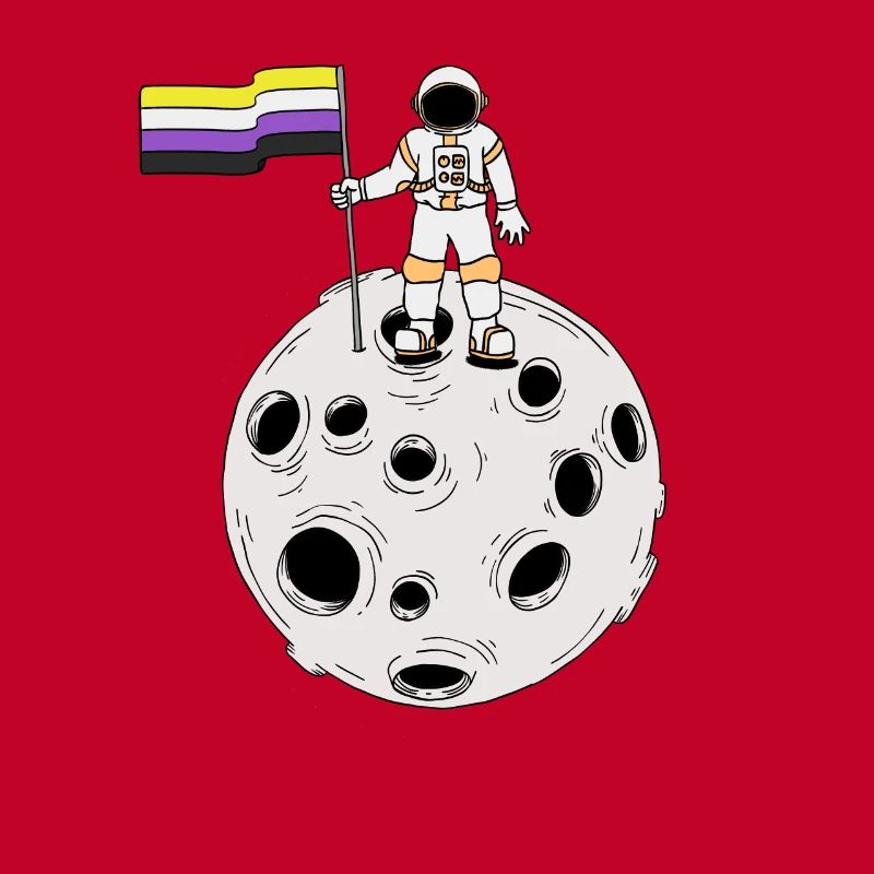 Nonbinary astronaut on the moon Nonbinary flag