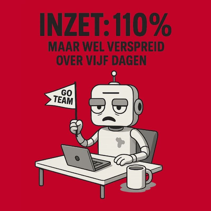 COMMITMENT: 110% – Robot at work with dry humor