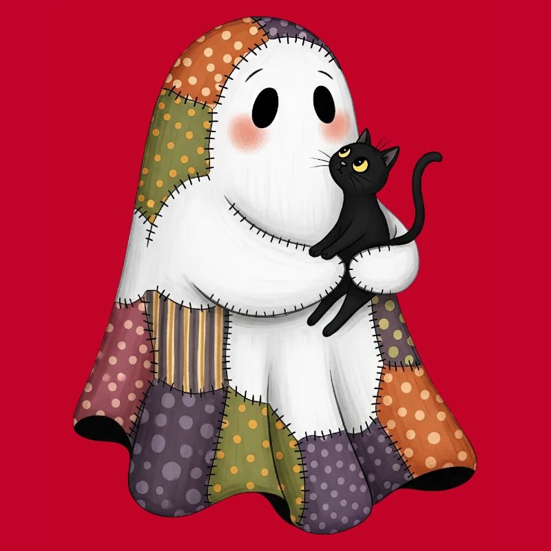 Patchwork Ghost with Black Cat