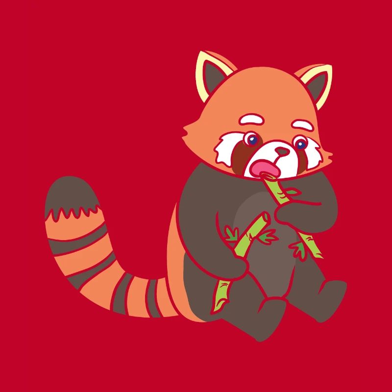 A red panda eats bamboo.