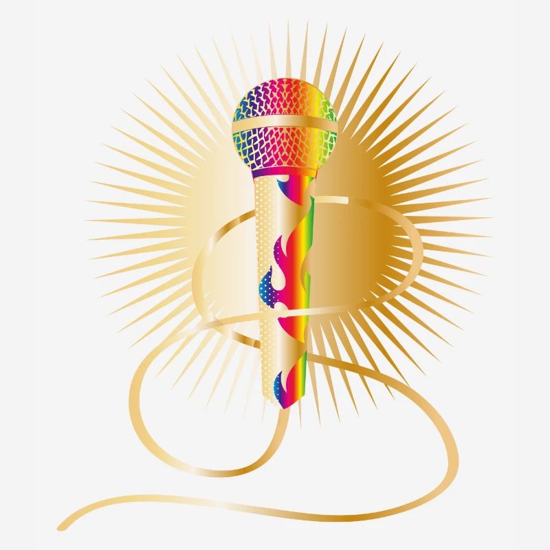 golden microphone with rainbow elements