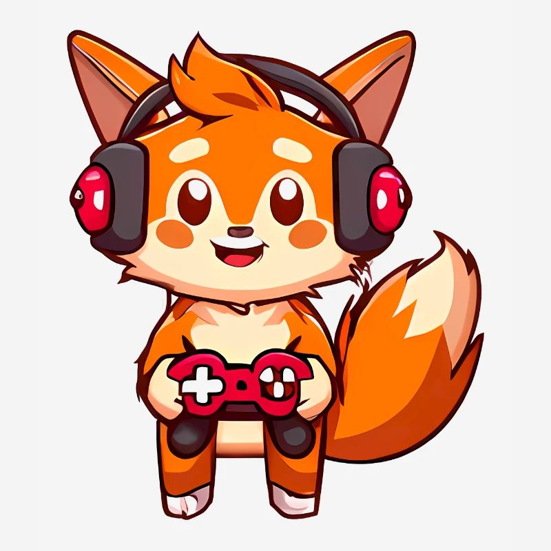 00237 roter Fuchs mit Kopfhörer und Controller