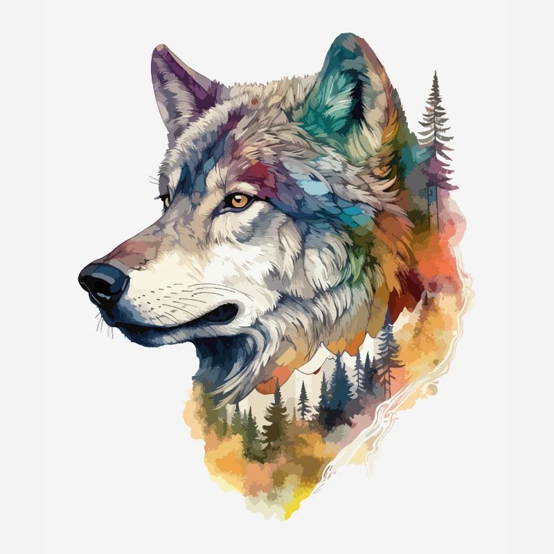 Wolf Wolf’s Head Nature Wilderness Forest Trees Art