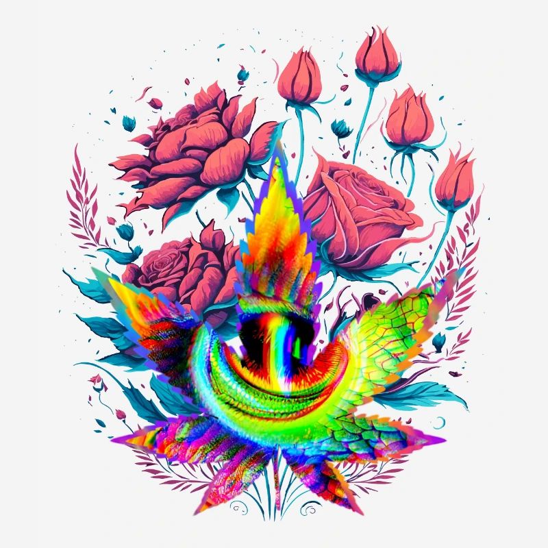 Feuille de cannabis psychédélique avec œil de dragon