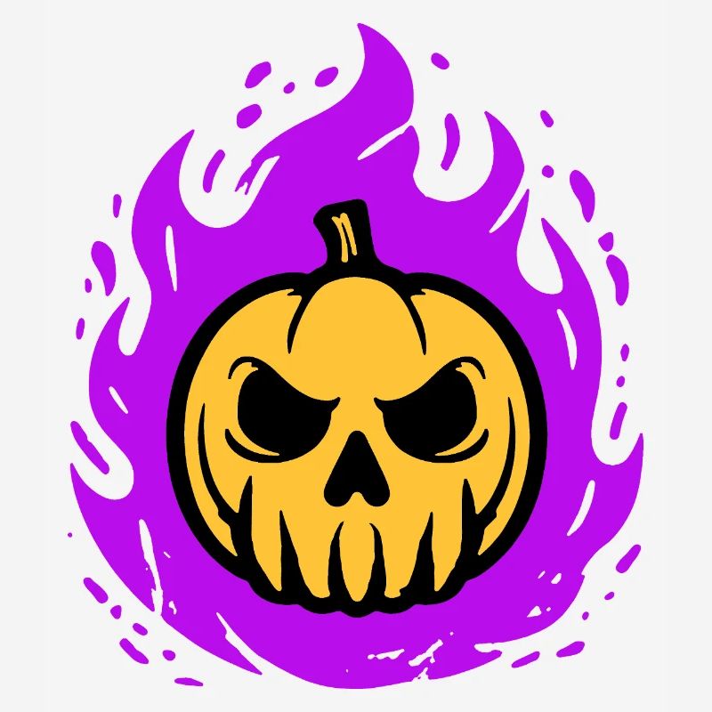 Orange pumpkin with purple flames