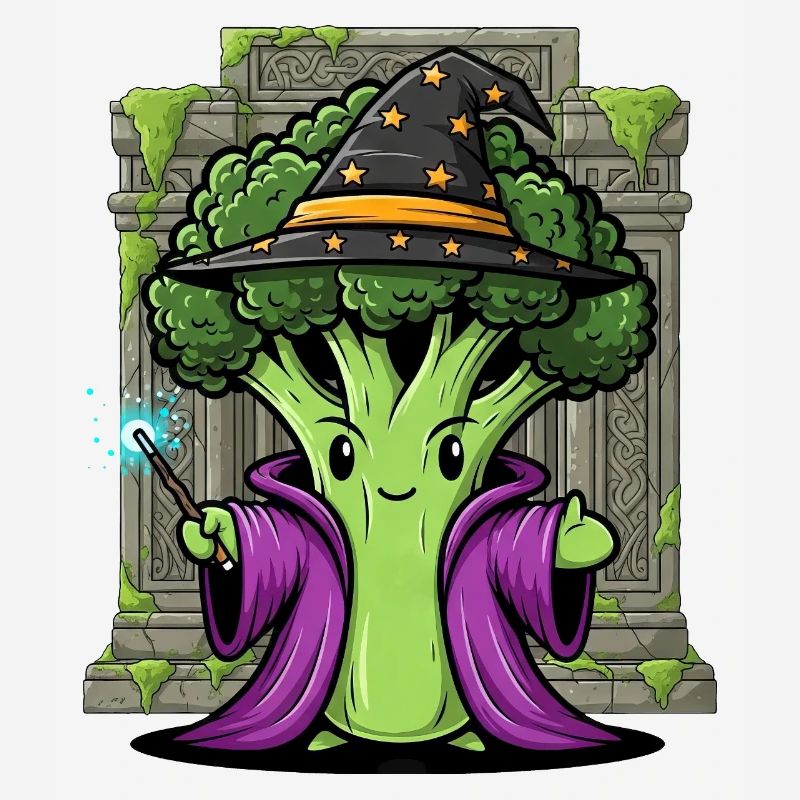 Cute Halloween Broccoli Wizard Witch Cartoon
