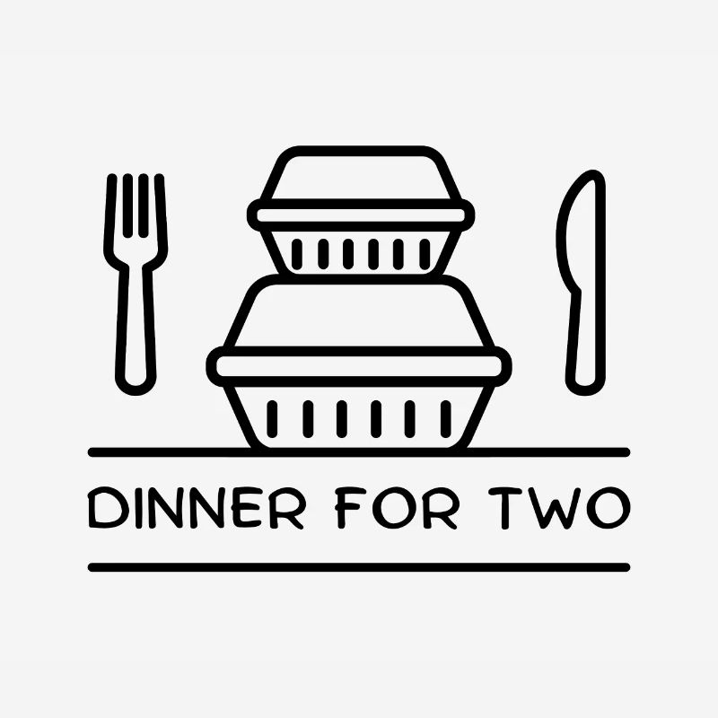 Dinner for two – takeaway boxes, fork, knife.