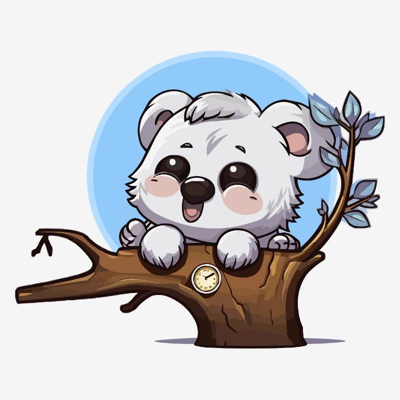 Little Panda on Branch with Clock