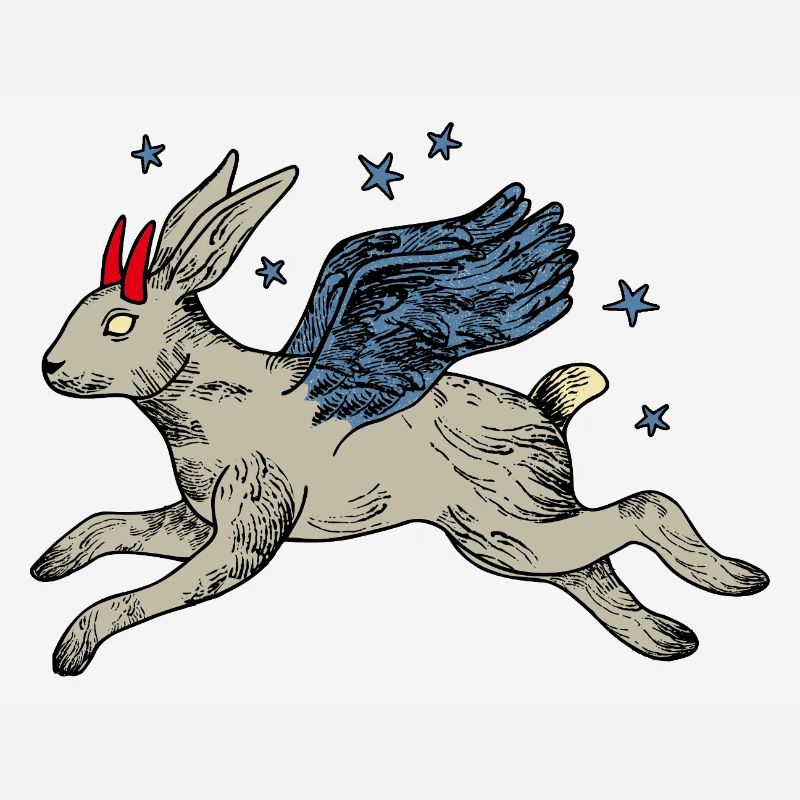 Winged hare in star flight
