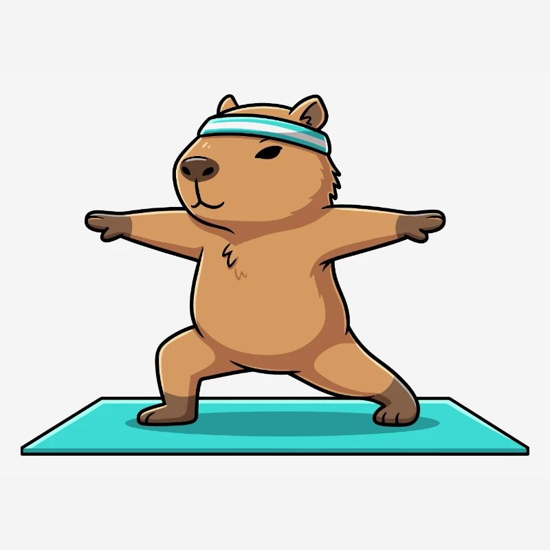 Yoga Capybara Rodent Doing Warrior Pose