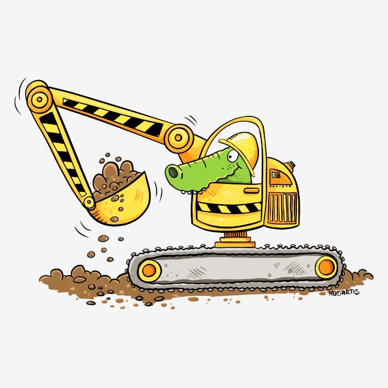 Excavator with crocodile Construction site Excavator driver boys