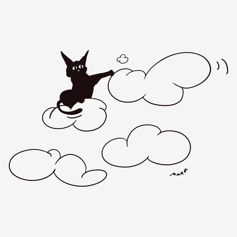 A cute black kitty poking a fluffy cloud. Comical.