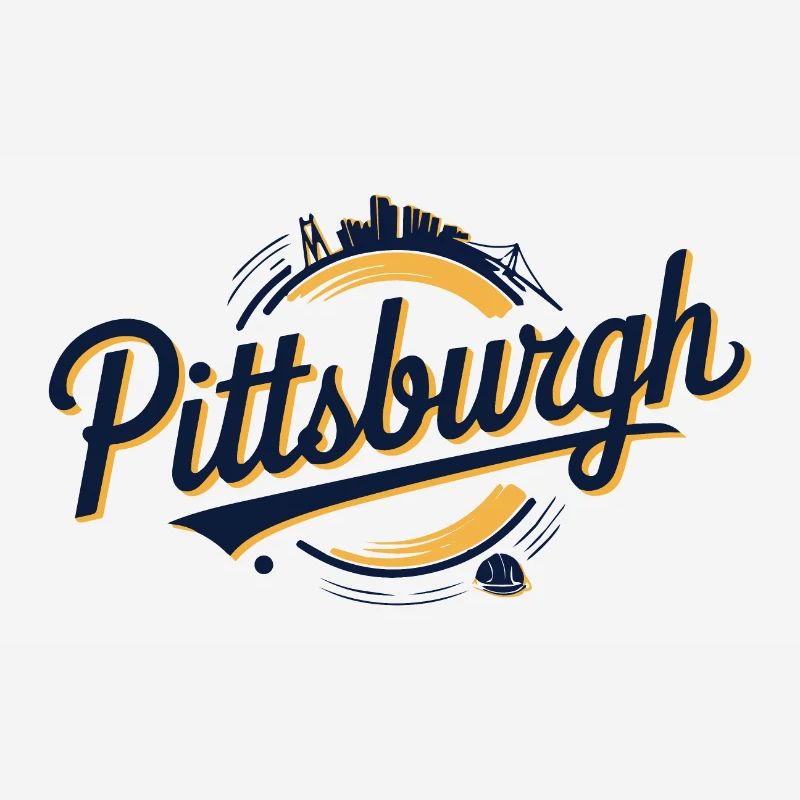 Pittsburgh Skyline and Bridge Script Logo in Bold