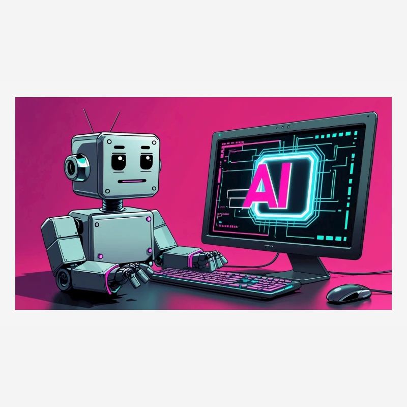 Futuristic AI Robot and Tech Screen
