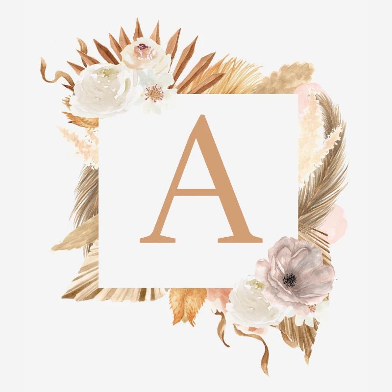 Monogram, letter A, boho, palm trees, flowers