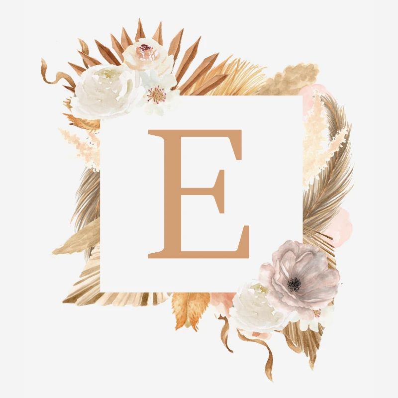 Customizable Monogram E Boho Palm Flowers