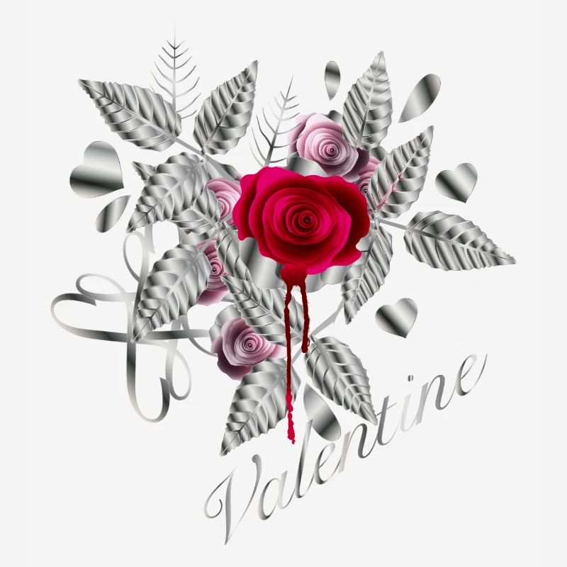 Composition argentée de la Saint-Valentin avec des roses