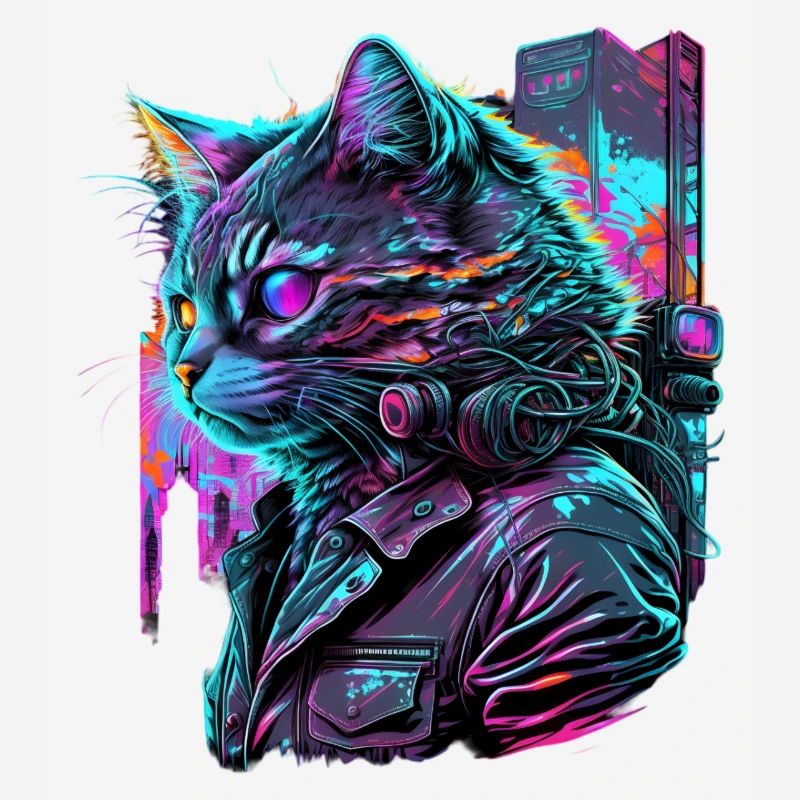 Synthwave Cat Cats 80s Gift