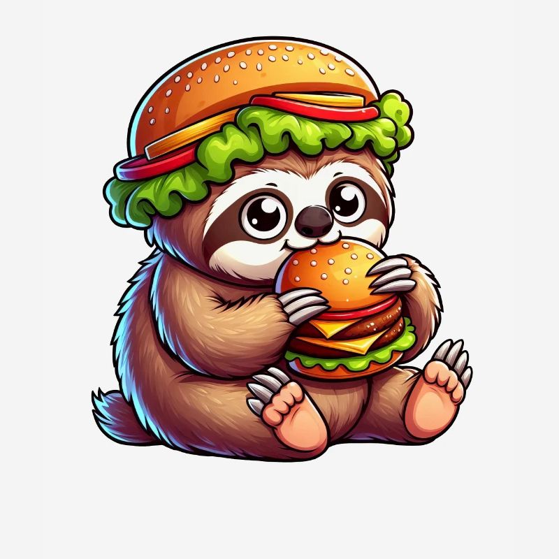 Cute Sloth Hamburger Cheeseburger Fast Food Ca