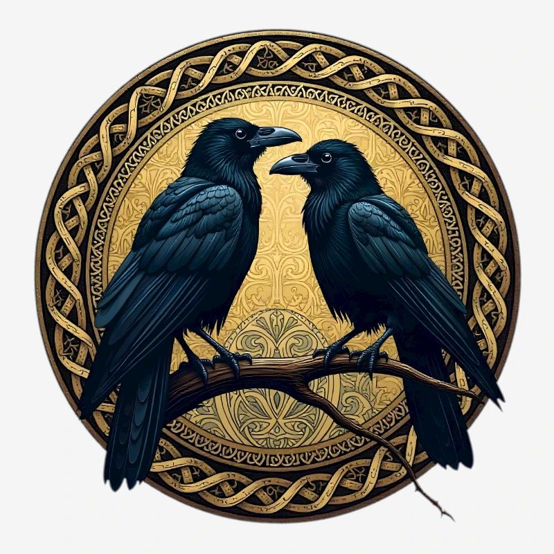Two ravens with Celtic knots