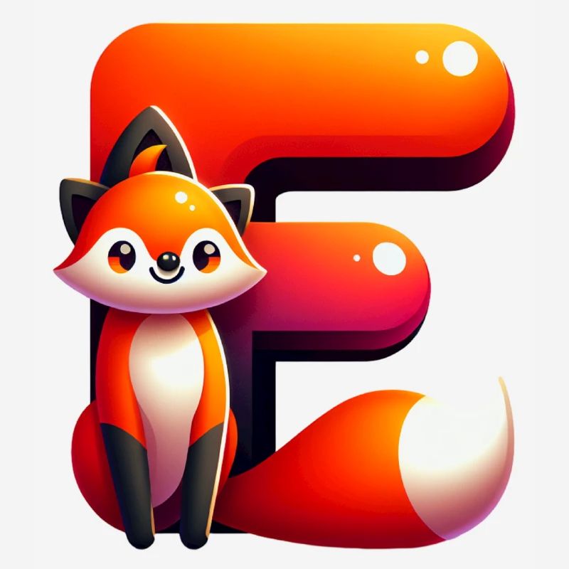 Cheerful fox with the letter E