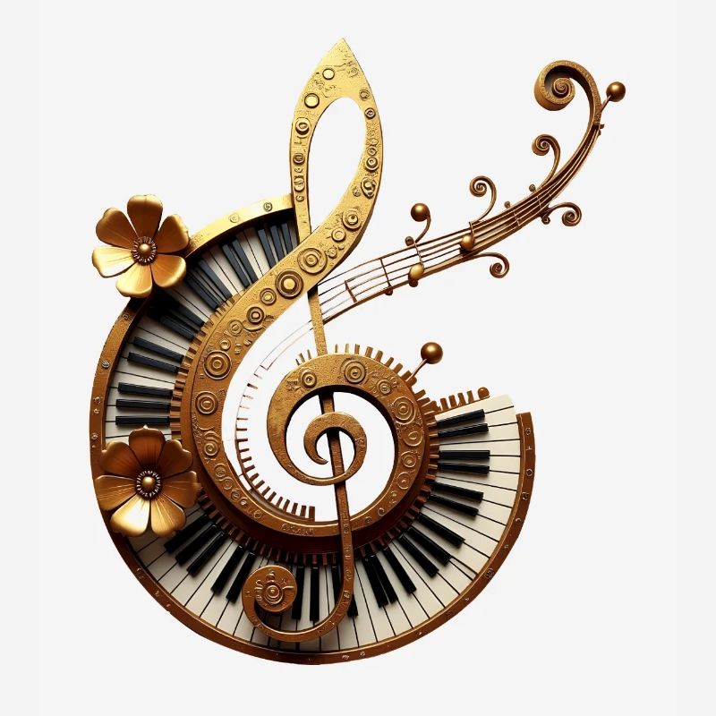 Conception musicale avec engrenages et notes dorées