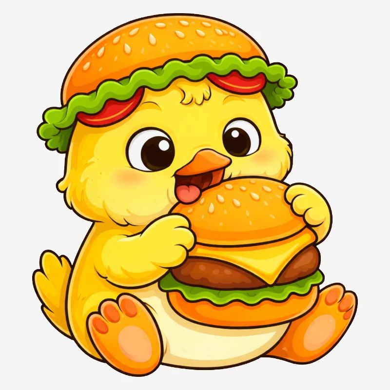 Burger de dessin animé Poulet sucré et poussins