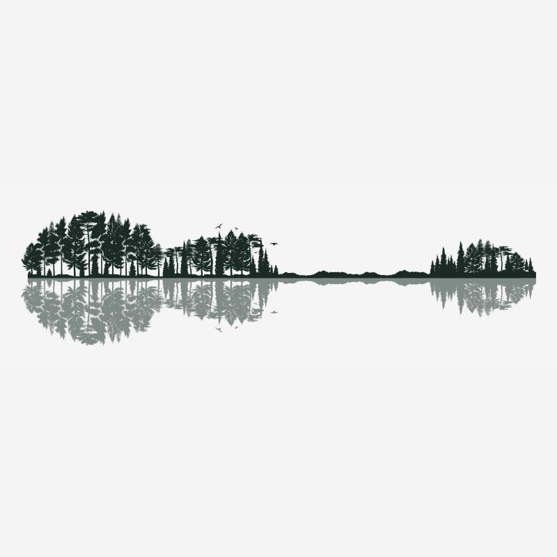 Guitar Forest Trees Nature Lake Reflection